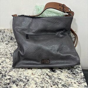 Hayden Harnett Purse RN 137646 - Dark Gray W/ Tan Strap & Tassel Zipper- Nice!